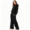 thumbnail image 6 of Szluipve Women Cropped Zip‑Up Hoodie 2 Piece Outfits Drawstring Long Sleeve Full Zip Short Hooded Jacket and Elastic Waist Wide Leg Pants Casual Tracksuit Loungewear Set Black M, 6 of 7