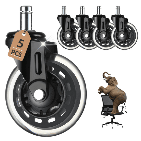 Office Chair Caster Wheels Replacement Set of 5,3 inch Heavy-Duty Computer Gaming Desk Rubber Caster Wheels Suitable for Hardwood Floors, Carpet, Tiles, Carpet,Support up to 650 lbs