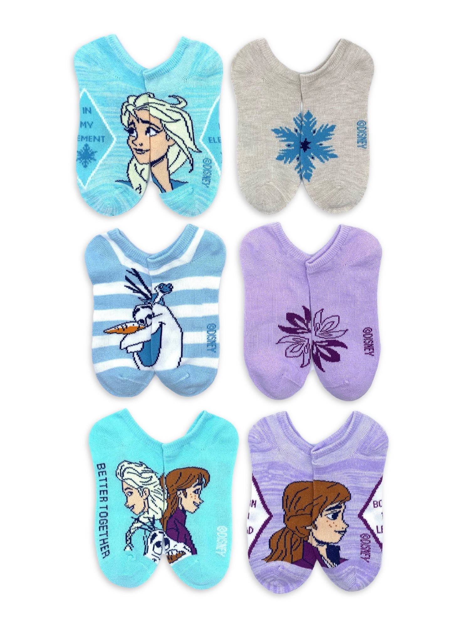 Frozen 2, Girls No-Show Socks, 6-Pack, Sizes S-L