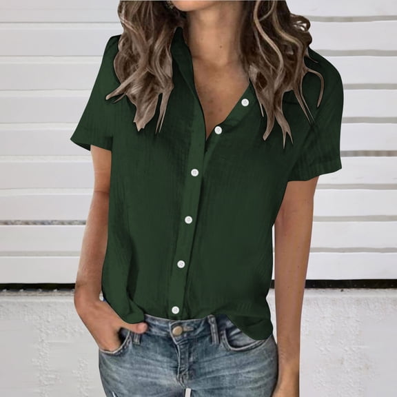 Women's Linen V-Neck Blouse Loose Casual Shirt