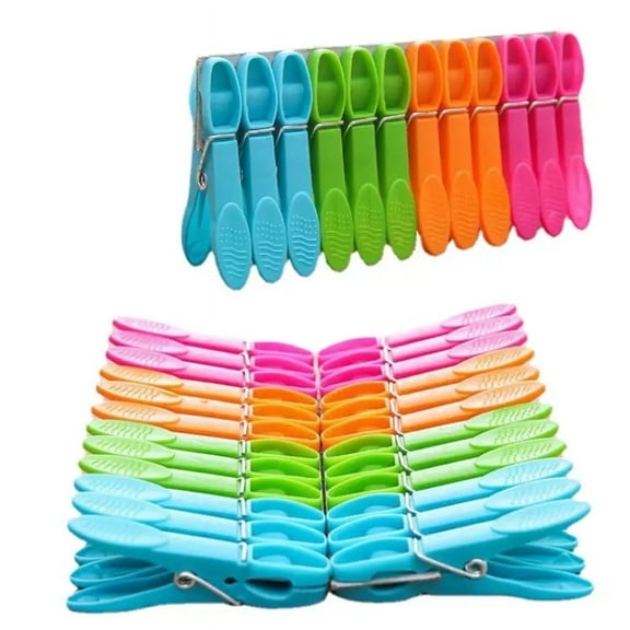 VATENICK 24pcs Colorful Large Plastic Clothespins, Heavy Duty Windproof Hanger Clothes Peg Clip Pins Drying Line Pegs, Air-Drying Clothing Pin Set Utility Clip