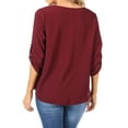 thumbnail image 3 of Women's Casual Round Neck Top Blouse with Roll Tab Sleeve, 3 of 6