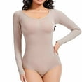 thumbnail image 2 of ZQUUVOU Women's Long Sleeve Bodysuit High Waist Tummy Control Seamless Crew Neck Stretch Body Suit Full Body Shaper Tops Beige, 2 of 9