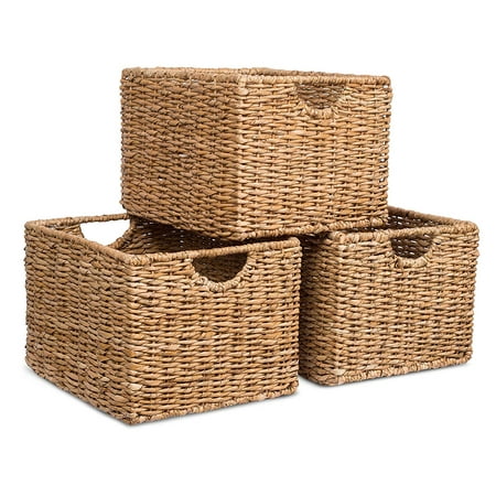 BirdRock Home Woven Storage Shelf Organizer Baskets with Handles - Natural
