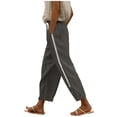 thumbnail image 3 of Feancey Boho Pants for Women Linen Straight Leg Pants Elastic Drawstring Waist Lounge Trousers Trendy Hollow Out Button Beach Slacks with Pockets Dark Gray XL, 3 of 8