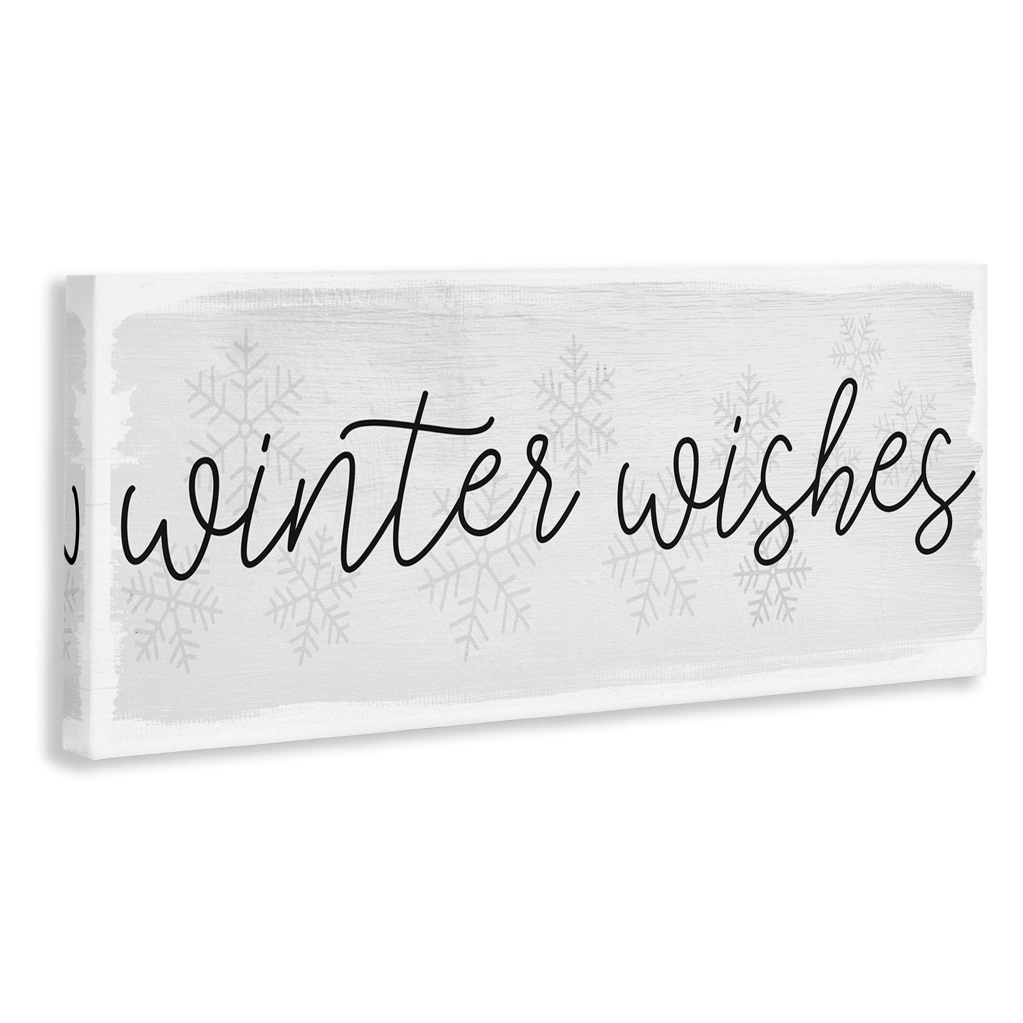 Stupell Industries Winter Wishes Sentiments Geometric Snow Flakes Cursive Typography, 24 x 10,Design by Daphne Polselli
