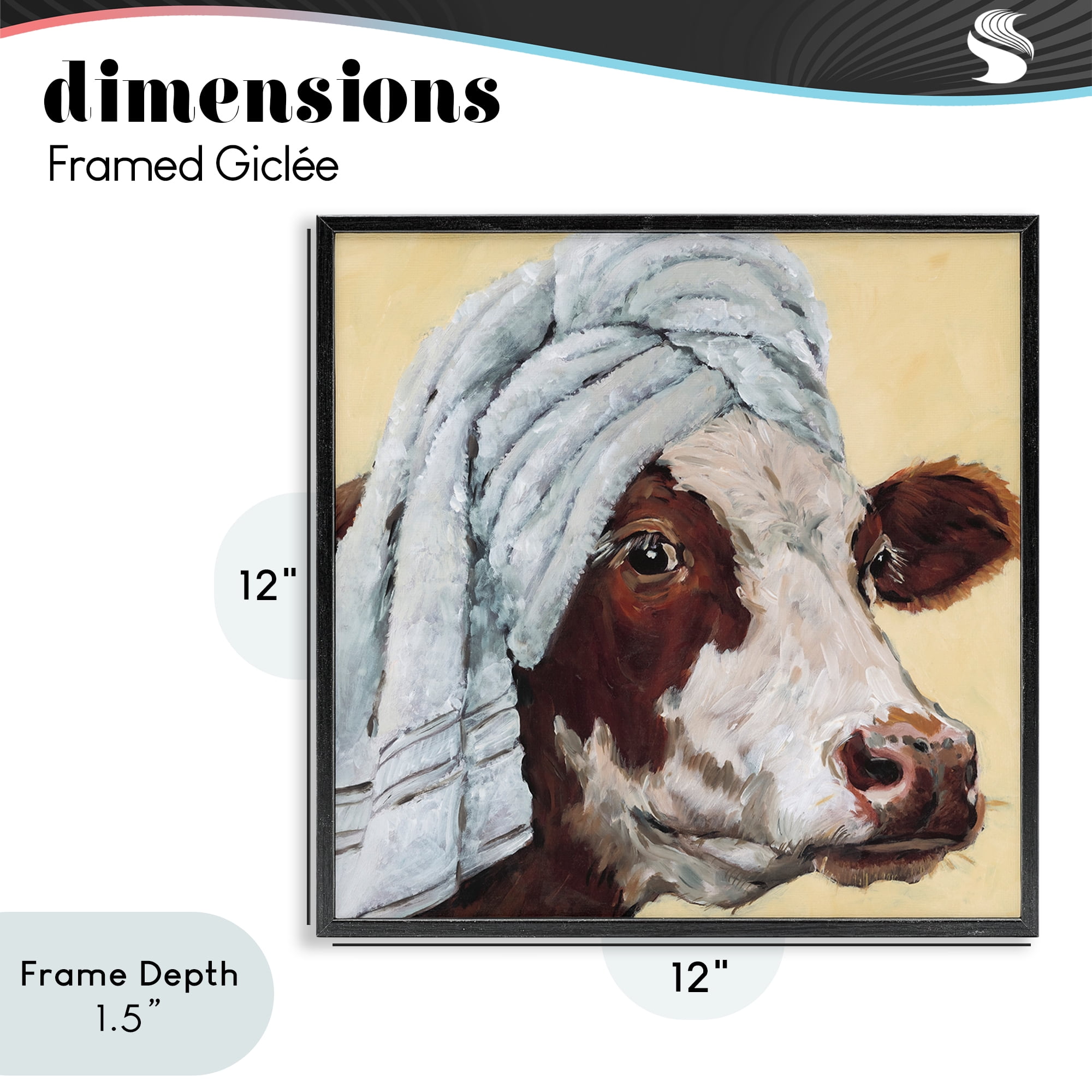 Stupell Industries Cow Spa with Towel Black Framed Giclee Art, design by Studio Bautista