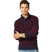 Tommy Hilfiger Men's Porto Stripe Mock-Collar Sweater, Navy/Zinfandel, L