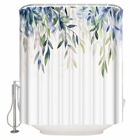 72x78 Inch Shower Curtain Blue Green Leaves Bathroom Decor Waterproof Fabric Bathtub Bath Curtains Decorative Watercolor Spring Botanical Branches Extra Long Shower Curtain Set with Hooks