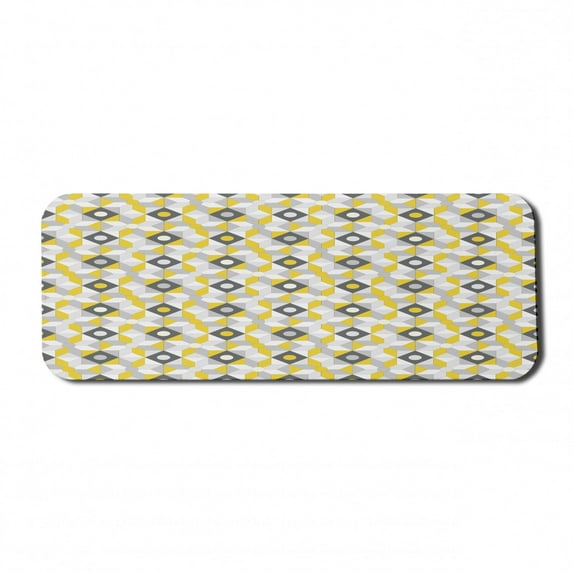 Grey and Yellow Computer Mouse Pad, Geometric Retro 60s 70s Home Inspired Rounds Squares Image, Rectangle Non-Slip Rubber Mousepad Large, 31" x 12" Gaming Size, Charcoal Grey Marigold, by Ambesonne