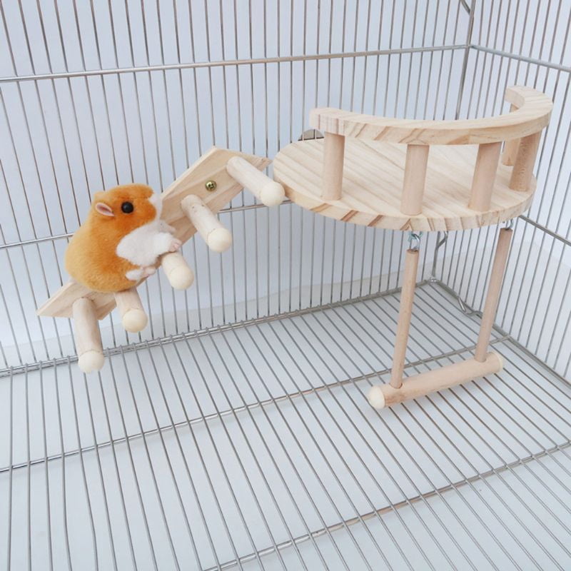 Hamster Climbing Toys for Cage Small Playground Natural Wood Swing Platform Ladder Chew Toy for Dwarf Hamsters
