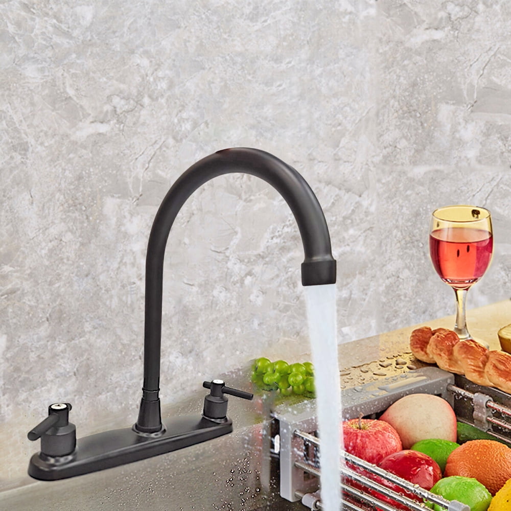 Kitchen Sink Faucet 2 Handle 8 Inch Centerset High Arc 360° Swivel Hot & Cold Faucet for Rv Camper Laundry Utility Bar Sinks Metallic RV Kitchen Faucet (Fit for 8 inch 2 or 3 Holes), Matte Black