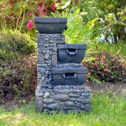 Labyrinth Stone Tiered Bowls Fountain, 3 Tiered Realistic Stone design Labyrinth, Lighted