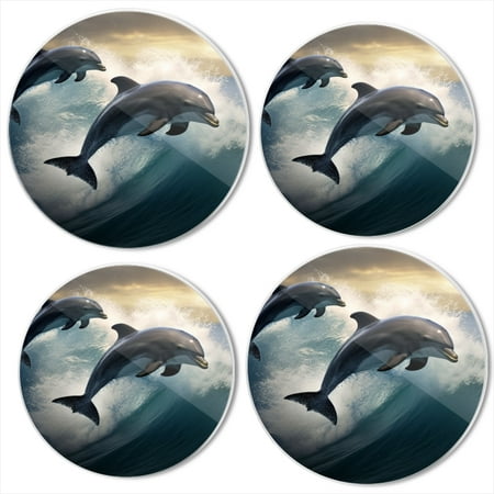 

BaHomeck Electric Stove Burner Covers Set of 4 Round Metal Gas Stove Burner Covers 8 Inch and 10 Inch Kitchen Decor Two Dolphins Jumping Out Of The Water On Top Of An Ocean Wave