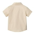 thumbnail image 3 of Boys Short Sleeve Dress Shirts Solid Button Down Shirts Summer Formal Uniform Shirt with Pocket,Beige 9-10Y, 3 of 5