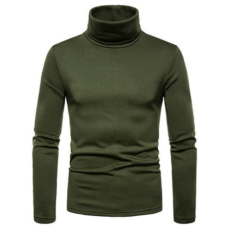 Today Sales! Dagegui Men s Long Sleeve Turtleneck Shirts Solid Color Slim Fit T-Shirts Casual Basic Base Layer Shirt Fall Winter Thermal Tees Tops Army Green L