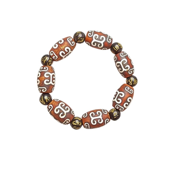 Tibetan Dzi Bead Bracelet for Men Women, Feng Shui Wealth & Protection Bracelet, Vintage Cloud Pattern Agate Beaded Stretch Bracelet for Daily Luck