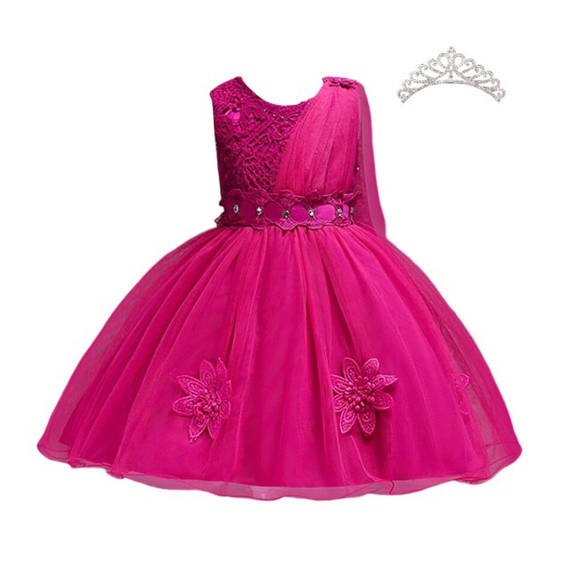 Verano niña flor cumpleaños tul vestido arco vestido de boda niños fiesta de noche princesa rojo rosa ropa bebé niña Bowknot vestidos 5T (etiqueta 130) Gao Jinjia LED