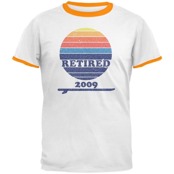 Retired Surf's Up Beach Bum 2009 Mens Ringer T Shirt White-Gold LG