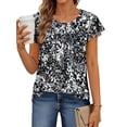 thumbnail image 2 of Fantaslook Womens Blouses Dressy Casual Pleated Tunic Tops Floral Ruffle Sleeve Summer Shirts, 2 of 8