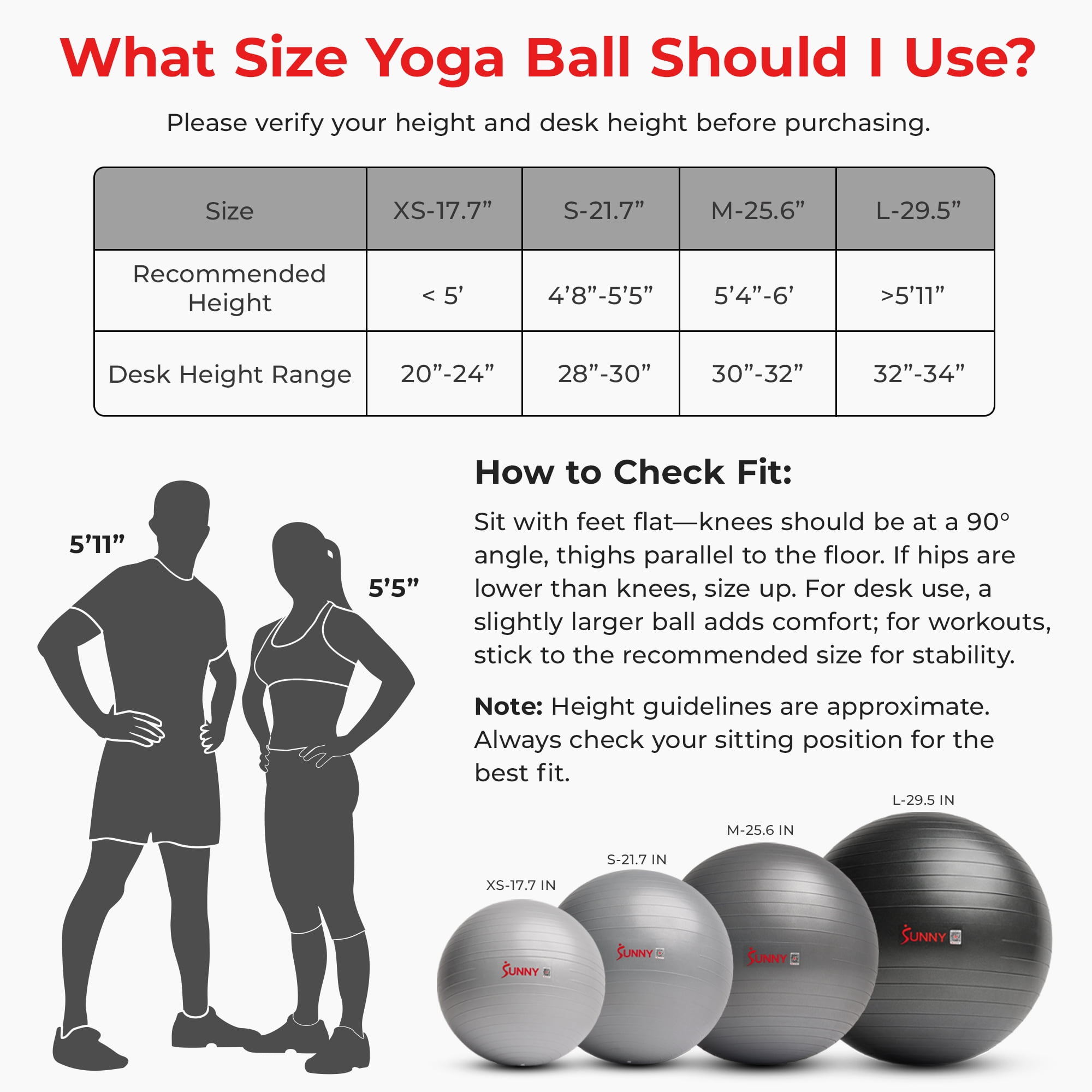 Sunny Health & Fitness Premium Yoga Ball Small 65CM Anti-Burst Exercise Ball for Workouts, Pregnancy, Physical Therapy, Stability Ball Chair Fitness, Extra Thick Yoga Ball with Pump - SF-EB02-M