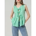 thumbnail image 4 of AIGUR Women's Striped Tank Tops Polyester Loose Round Neck Front Tie Up Ruffled Sleeveless Blouse for Summer, 4 of 6