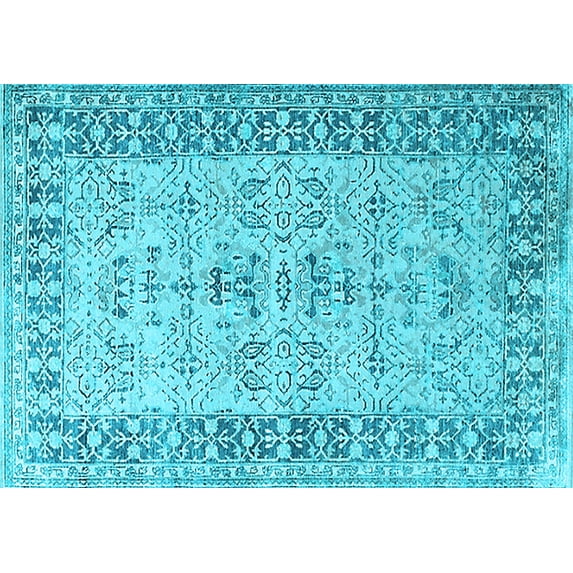 Ahgly Company Indoor Rectangle Oriental Light Blue Industrial Area Rugs, 7' x 9'