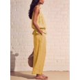 thumbnail image 5 of Women'S Linen 2 Piece Outfits Sleeveless Ruffle Top Wide Leg Pants Summer Loungewear Beach Sets Yellow M, 5 of 8