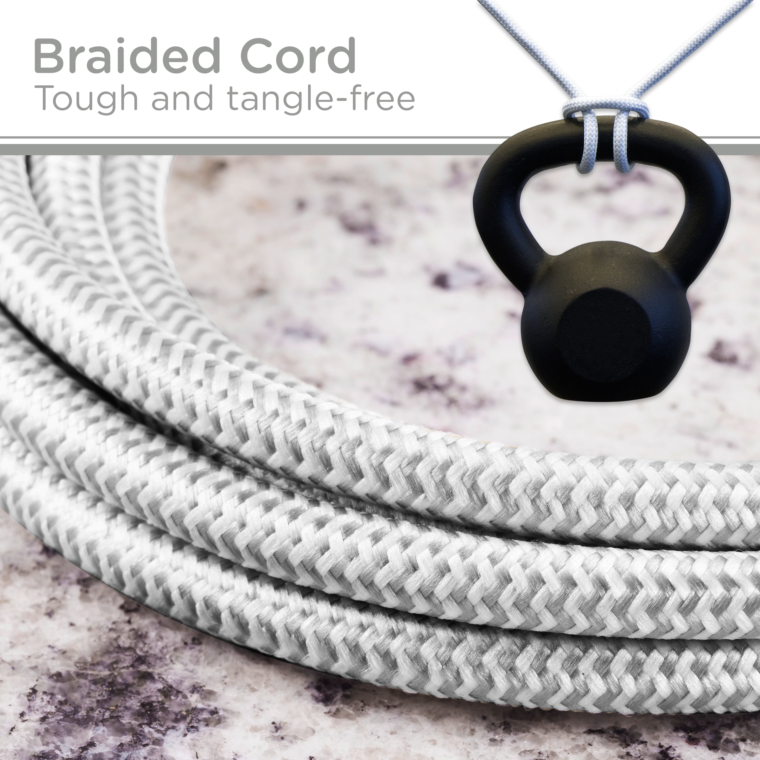 Cordinate 2-Outlet Grounded Extension Cord with USB, 10ft, Gray/White – 41691