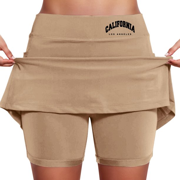 Falda culotte de talle medio para mujer: cintura elástica, bolsillos laterales, diseño fluido en capas, falda estampada informal para el verano.