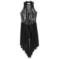 thumbnail image 5 of RUNQHUI Shiny Sequins Lyrical Dance Dress Modern Contemporary High-Low Skirted Leotard Dancewear for Black S, 5 of 7