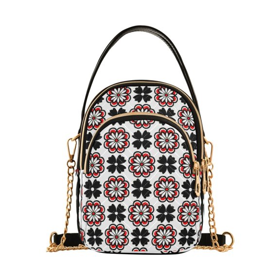 joogoo Women Abstract Daisy Flower with Red Chain Crossbody Bags Shoulder Handbag Phone Purse