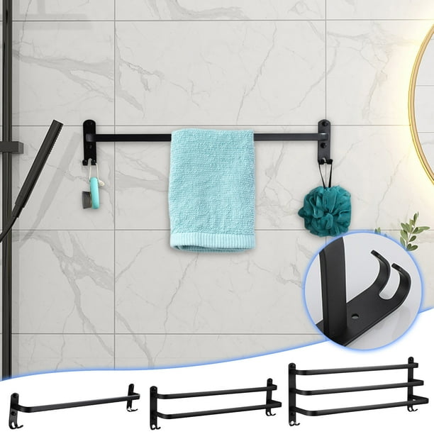 Toallero de Aluminio Negro, Barra para Toallas, Barra Superior E Inferior para Baño, Toallero, Toallero