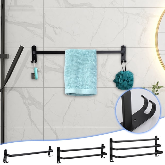 Vaidha Black Space Aluminum Towel Rack, Towel Rod, Pole Bathroom Upper And Lower Pole, Towel Rack, Towel Rack