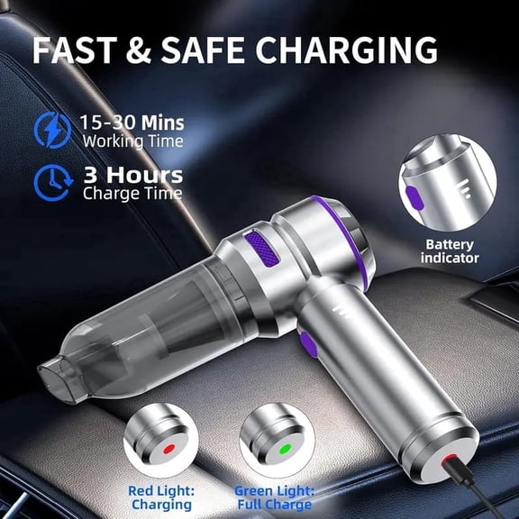 Silver Cordless Multi-Function Handheld Vacuum Cleaner for Home and Car Use