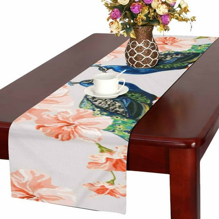 Mkhert Beautiful Peacock And Hibiscus Table Runner For Wedding