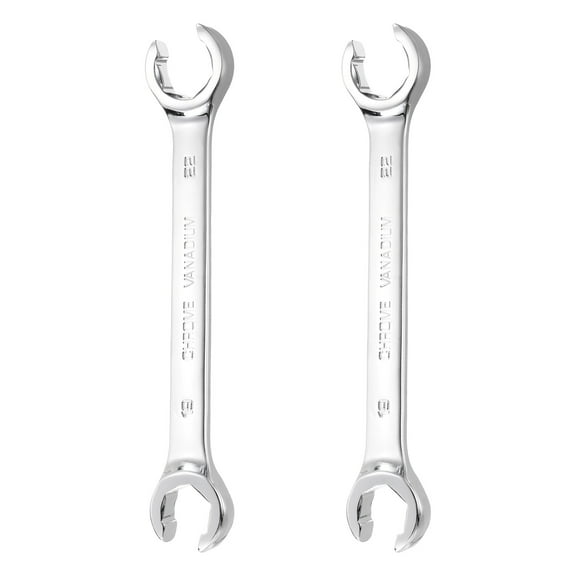 Uxcell 2Pcs 19mm x 22mm Flare Nut Wrench Metric Double Open End 45# Steel Thick Spanner