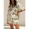 thumbnail image 5 of FEORJGP Women’s Casual 2 Piece Outfits S-XL Summer Set Short Sleeve Shirt Lapel T-shirt Fashion Printed Button Up Tops + Elastic Waist Shorts Set Ladies Loose Comfy Beachwear, 5 of 8