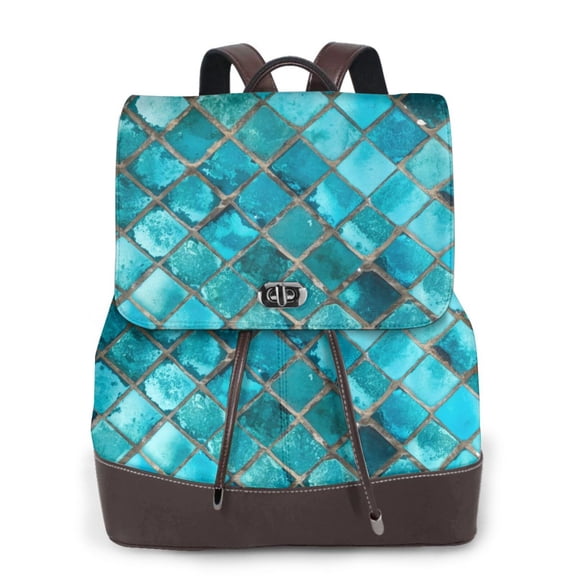 Xecao Square Glass Mosaic Print Large Backpack Soft Leather for Women Travel with Compartment, Adjustable Convertible Strap