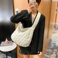 thumbnail image 6 of Women Large Capacity Lattice Shoulder Bag Female Solid Color Soft Quilted Crossbody Bags Casual Handbag White, 6 of 10