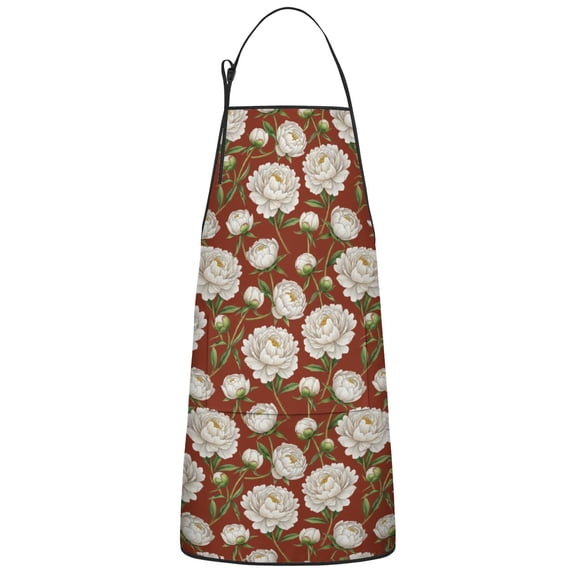 Pioneer Flower Floral Print Pattern Cotton Linen Apron with Pockets, Waterproof Adjustable, 33x27 Inch for Kitchen, Gardening, BBQ, Salon