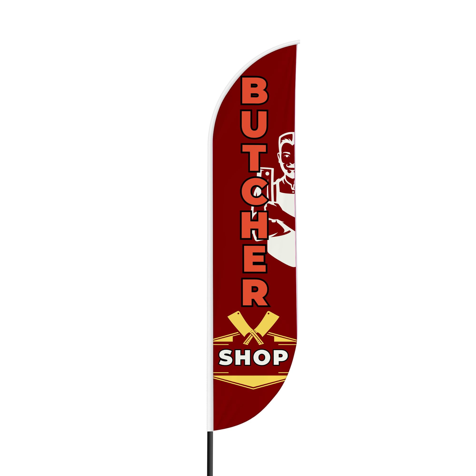 Butcher Shop Sign feather flag Pole Mount Outdoor by Mavis Printing-15 FEET Long Polyester Outdoor Banner Flag Easy Hang | HD Print Swooper Flag Pole Kit Advertise Butcher Shop Business