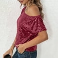 thumbnail image 5 of Ounisa Sparkly Tops for Women Bell Sleeve Off Shoulder Top Sequin Concert Outfits, 5 of 9