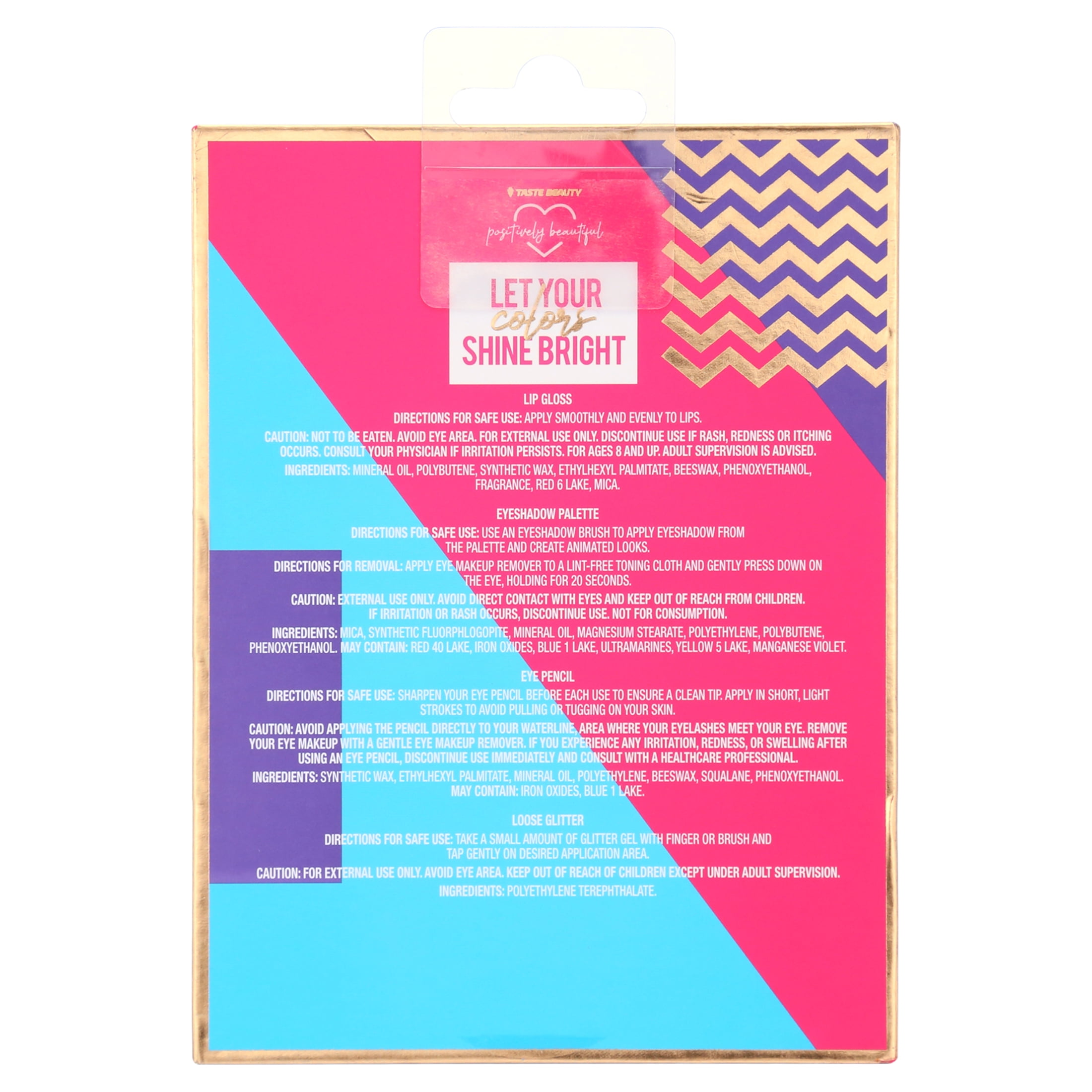 Taste Beauty Power Line- Make-up kit, includes stencil, powder set, brush, lip gloss, eye pencil, and loose glitter pot