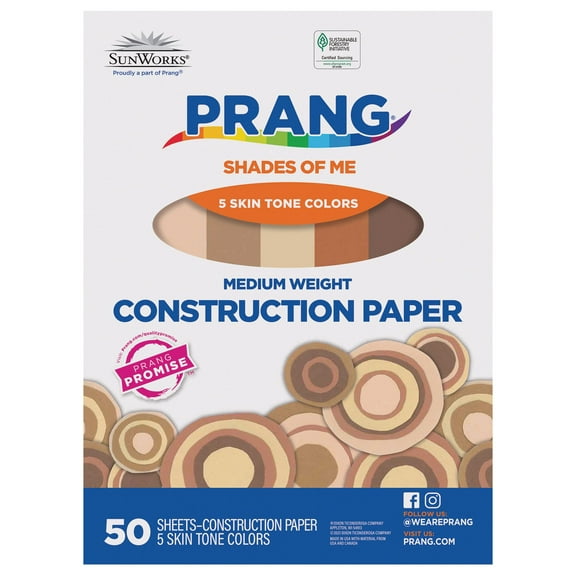 Prang (Formerly SunWorks) Shades IEF31 of Me Construction Paper, 5 Assorted Skin Tone Colors, 12" x 18", 50 Sheets