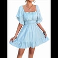 thumbnail image 2 of Vestido de Corta con Volantes de Color Liso para Mujer, Azul, Talla M, 2 of 10