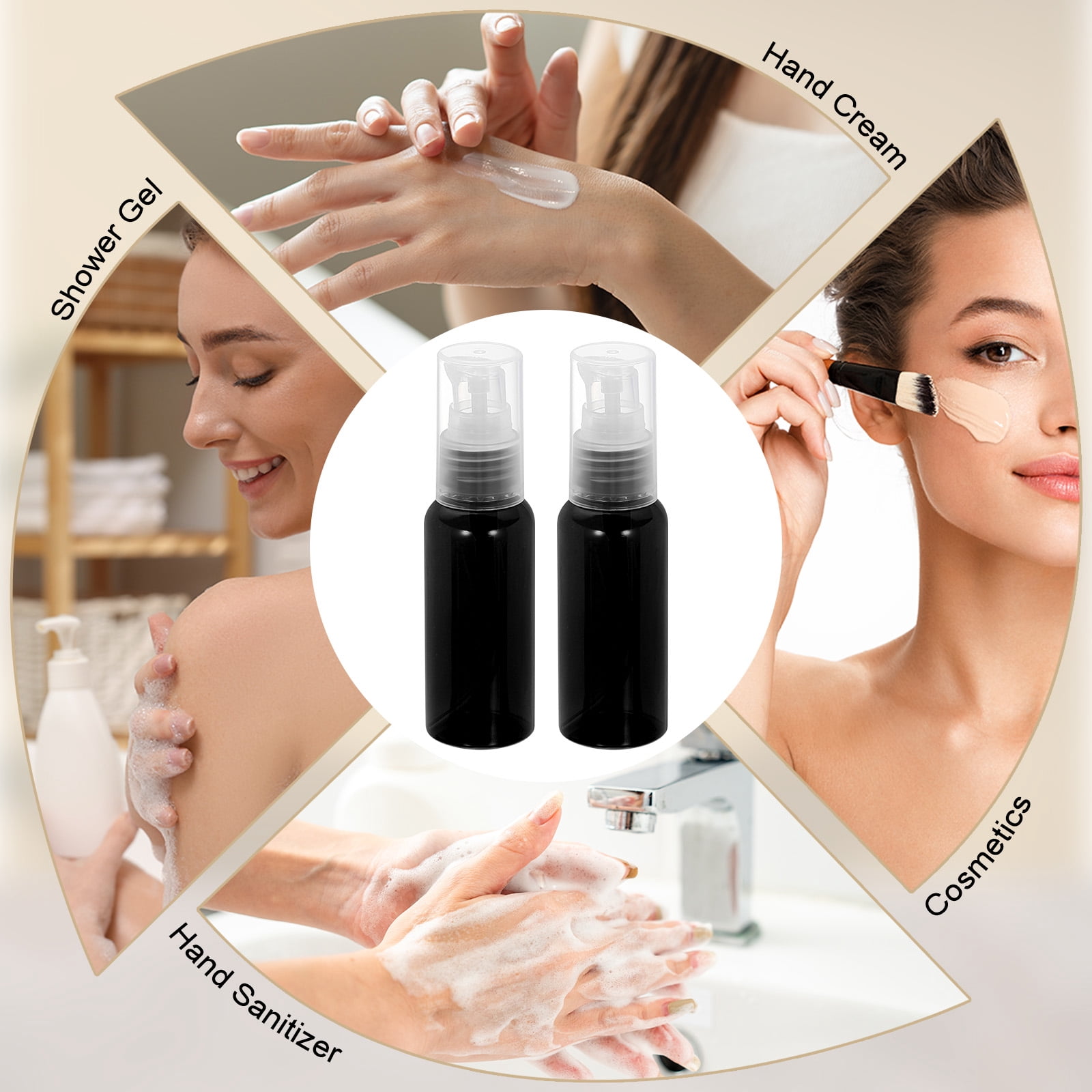 Uxcell 10Pcs Travel Pump Bottle, Empty Plastic Pump Bottle Dispenser, 1.7oz Clear Black