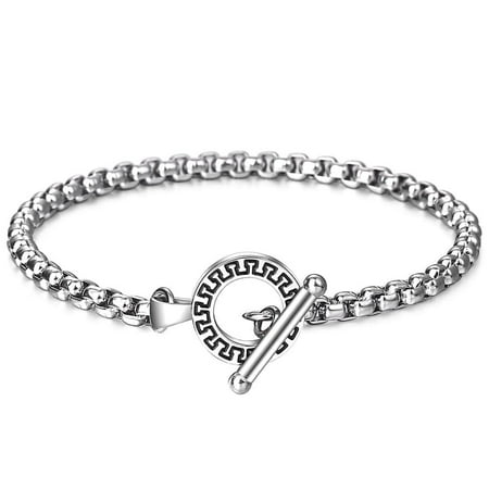 4mm Stainless Steel Chain Bracelet Mens Box Link Bracelet Toggle Clasp 8-9inch