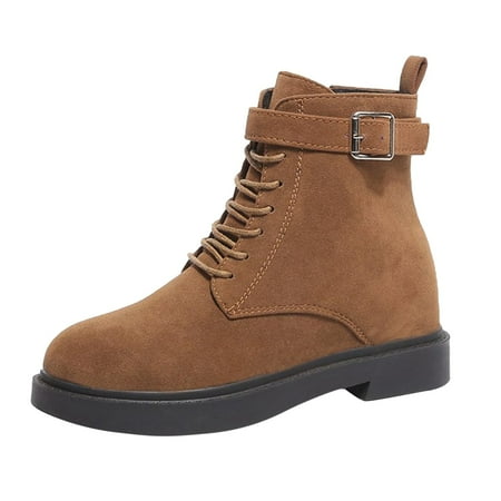 

Puawkoer Boots Solid Toe Casual Shoes Lace Short Winter Slipon Ankle Boots Round Women Boots Up Thermal Plush women s boots