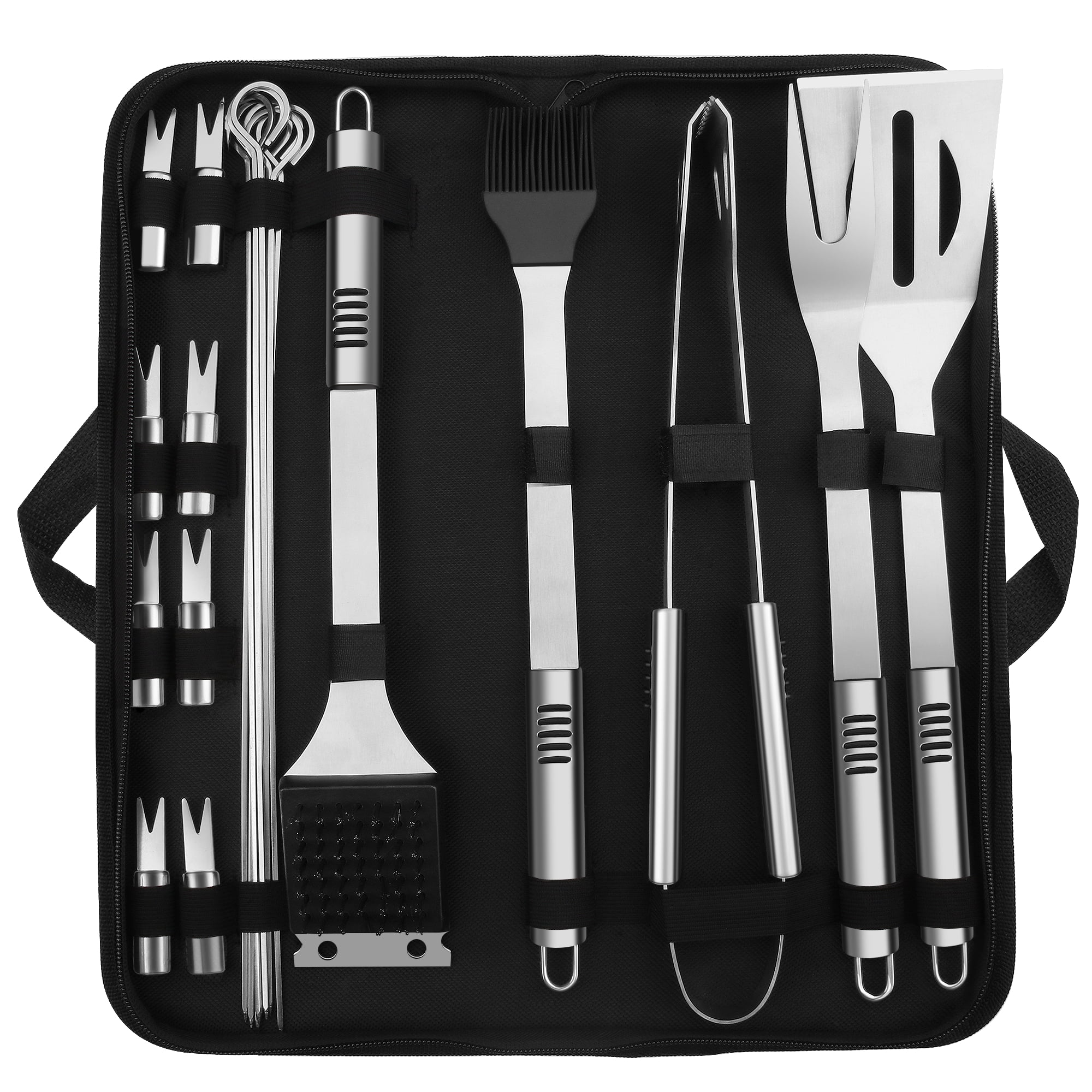 BBQ Tool Set – Barbecue Grill Kit with Spatula, Tongs, Storage Case – Premium Stainless Steel BBQ Accessories for Grill – Grilling Accessories with Anti-Slip Handle
